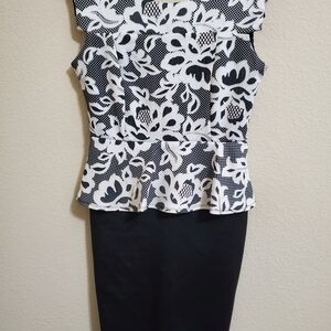 Enfocus Studio Black and White Floral Peplum Dress
